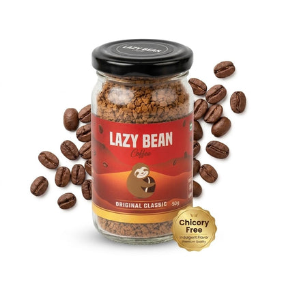 Lazy Bean Original Classic - Premium Instant Coffee Powder 50 g | Strong Black Coffee, Rich Aroma, Quick-Dissolving Granules | Ready in Seconds for Hot or Iced Brews at Home, Office, Travel