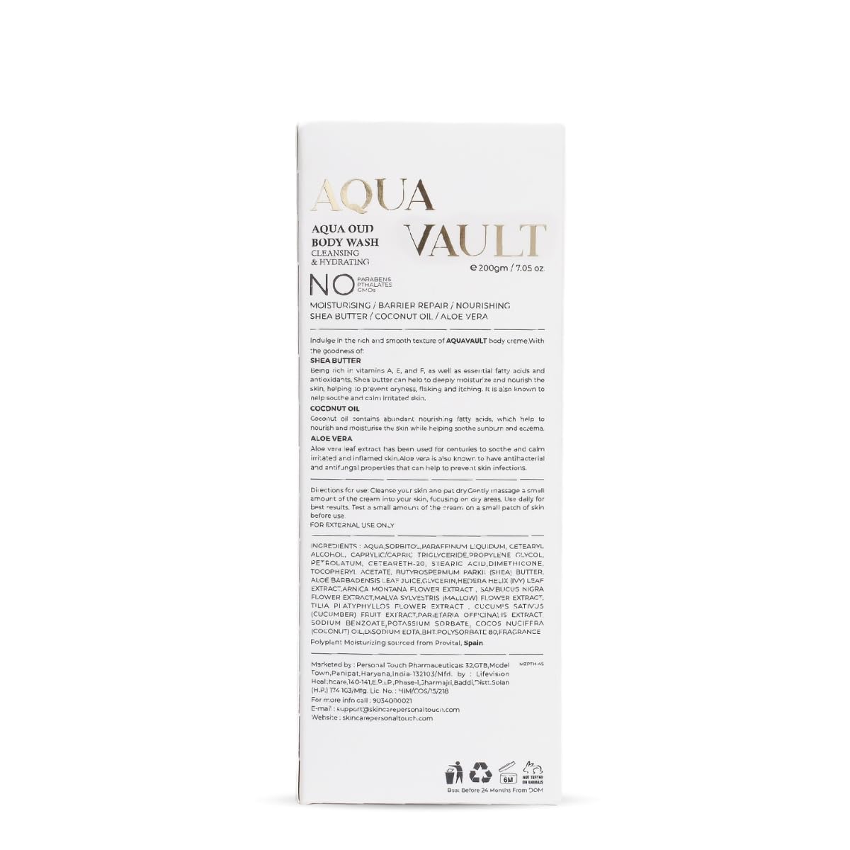 PERSONAL TOUCH SKINCARE Aqua Vault Aqua Oudh Body Wash Hydrating Body Wash with Glycerin Extract, Cleanses & Hydrates the Skin, 200ml