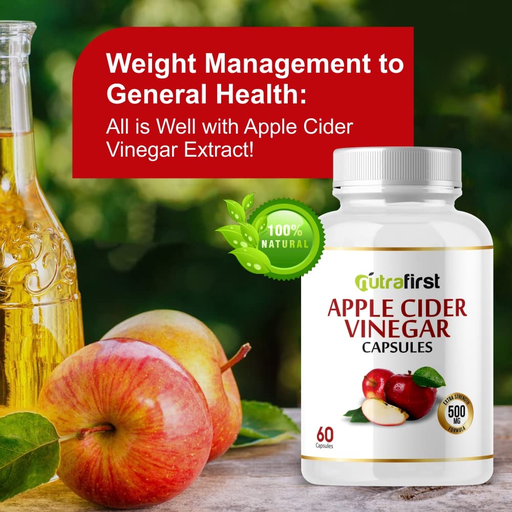 Nutrafirst Apple Cider Vinegar Capsules (500mg) for Weight Management, Skin & Hair Health in Men & Women – 60 Capsules