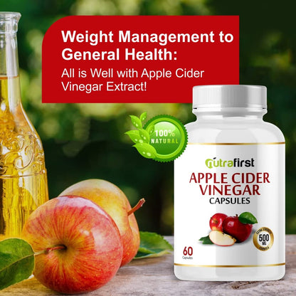 Nutrafirst Apple Cider Vinegar Capsules (500mg) for Weight Management, Skin & Hair Health in Men & Women – 60 Capsules