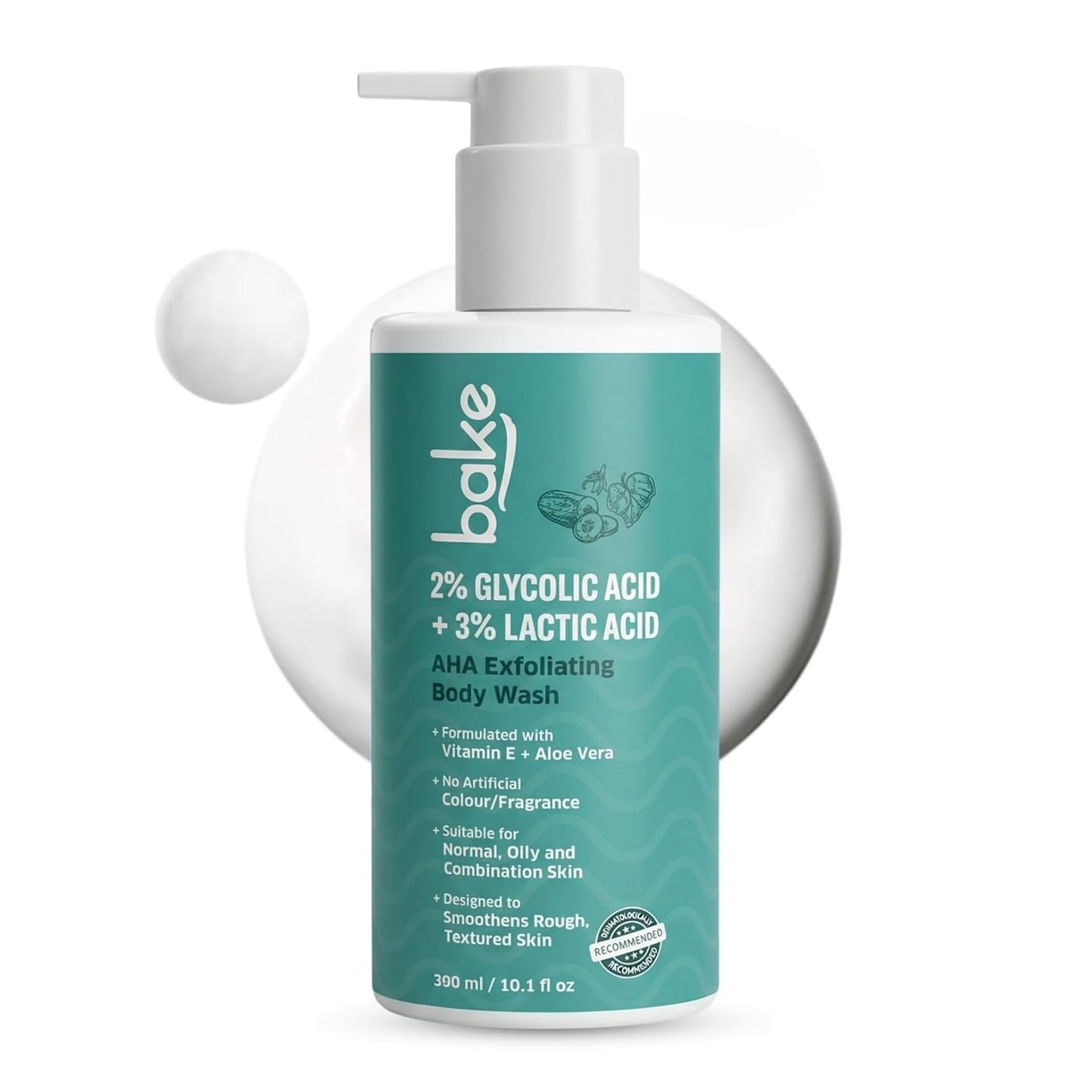 BAKE 2% Lactic & Glycolic Acid Body Wash for Tan Removal, Strawberry & Uneven Skin | Anti-Bacterial & Inflammatory | For Dry, Rough & Bumpy Skin | For Women & Men | 300ml