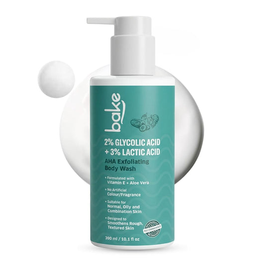 BAKE 2% Lactic & Glycolic Acid Body Wash for Tan Removal, Strawberry & Uneven Skin | Anti-Bacterial & Inflammatory | For Dry, Rough & Bumpy Skin | For Women & Men | 300ml