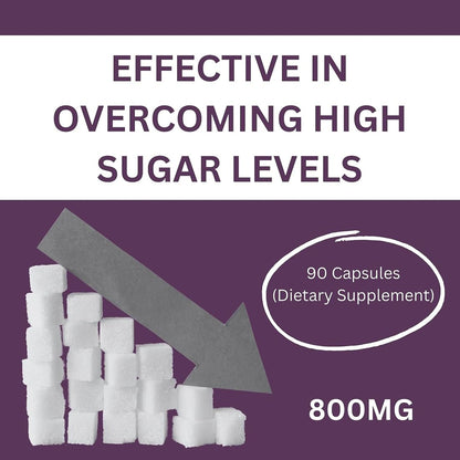 Supplement packaging with sugar cubes and text on a purple background