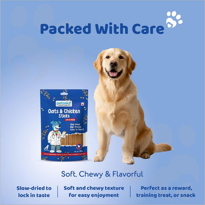 Petoska Chicken & Oats Dog Treats – 100 g Crunchy Chew Sticks for All Breeds, Digestive & Gut‑Friendly Snack, Protein‑Rich Natural Dog Jerky for Puppies & Adult Dogs