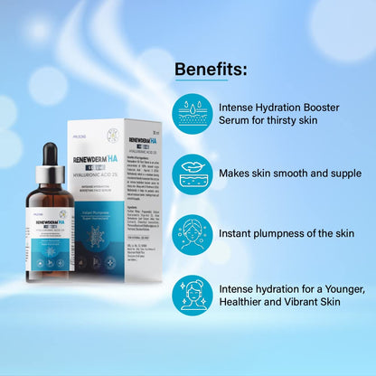 RENEWDERM HA SERUM WITH HYALURONIC ACID INTENSE HYDRATION BOOSTING FACE-SERUM | Instant Plumpness | Soft Smooth and Supple Skin | Super Humectant, 30 ml