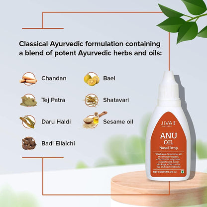 Jiva Anu Oil 20ml | 100% Ayurvedic Formulation | Clears blocked Channels Of Nasal Passage | Prevents Hair Loss & Graying | Helps With Heahache, Migrane & Sinus Disease (Pack of 2)