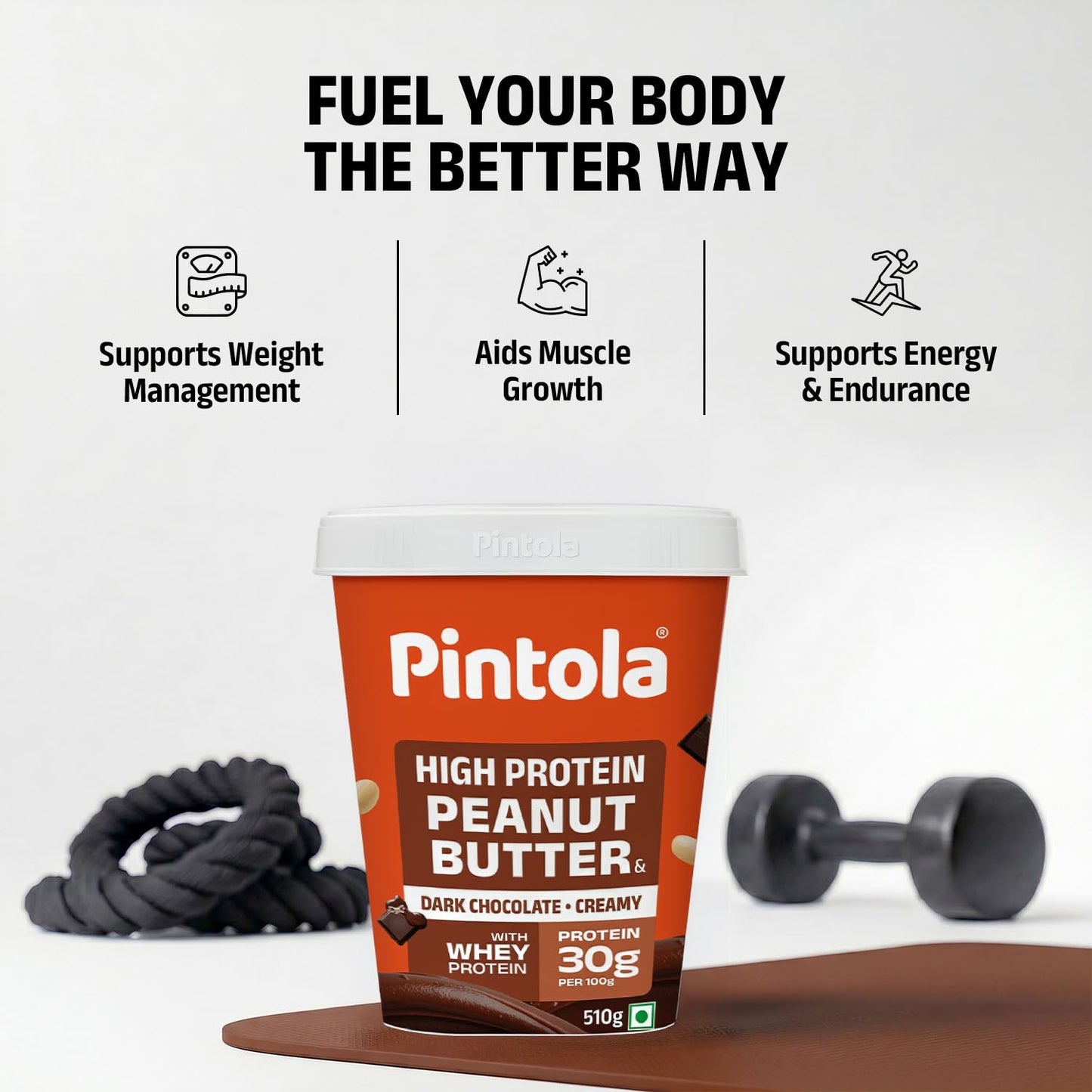 PINTOLA High Protein Peanut Butter Chocolate Flavour Creamy, Added WHEY Protein, 30g Protein 6.2g Fiber, Gluten Free, Zero Trans Fat, Dark Chocolate Peanut Butter Spread, Nut Butter Bread Snacks