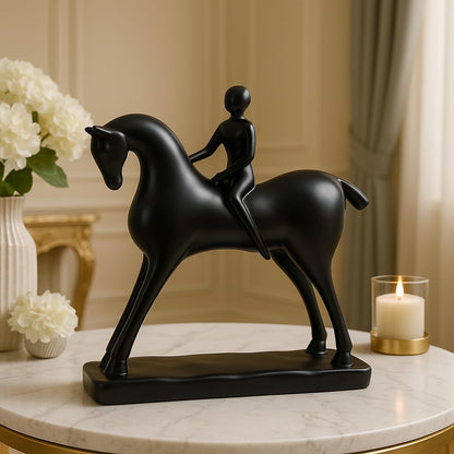 Elegant Resin Horse with Rider Décor, Black, Pack of 1