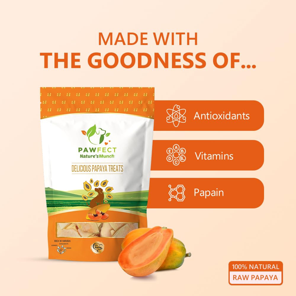 Pawfect Treats Nature's Munch Freeze-Dried Dog Treats Papaya Treats | Supports Digestion, Promotes Healthy Coat and Skin | Healthy Treats for Dogs | Dog Training Treats (40g) Pawfect