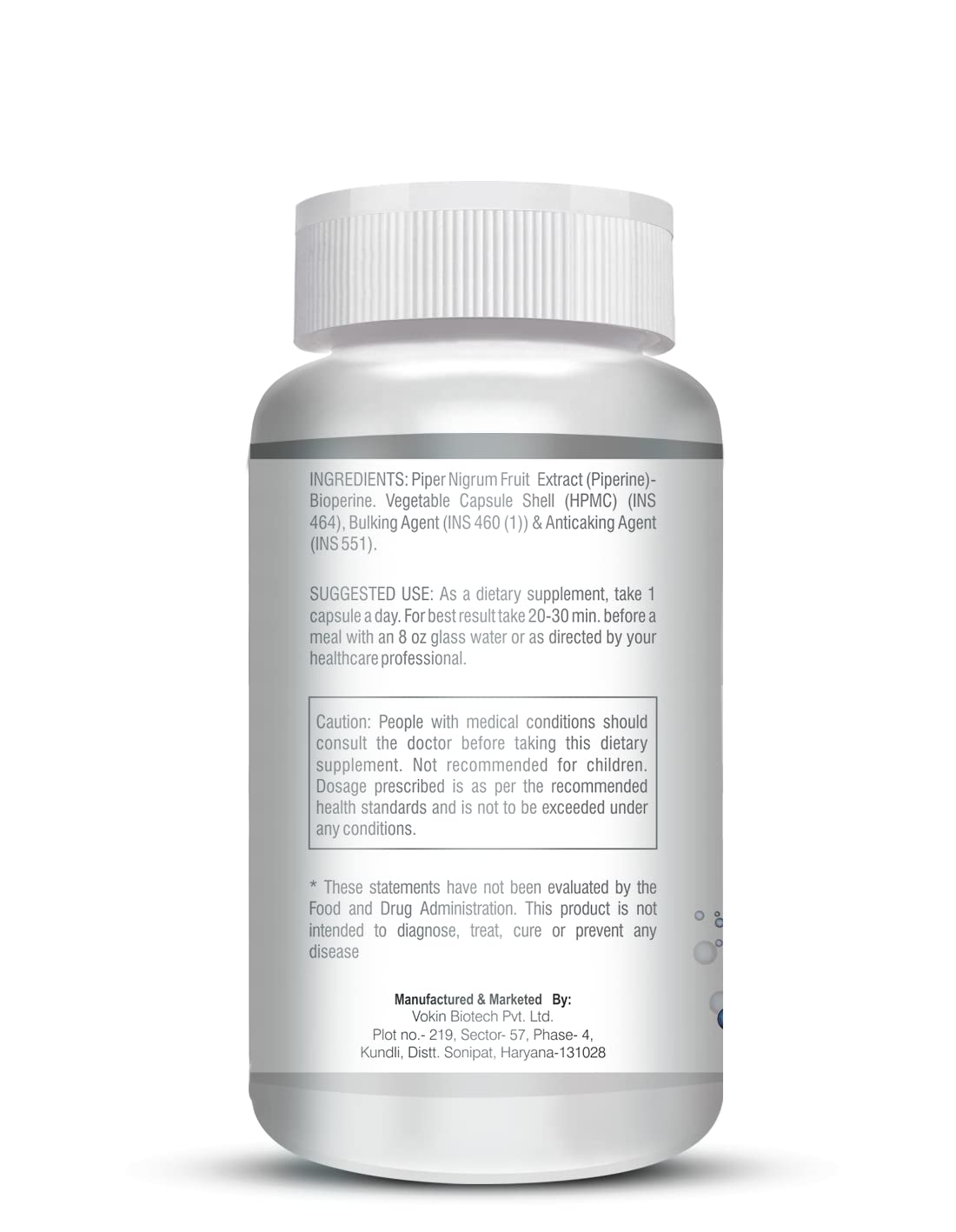 Supplement bottle with label on a white background