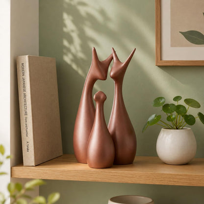 Home Decor Lucky Deer Family Ceramic Figurine (Set of 3, Blue)