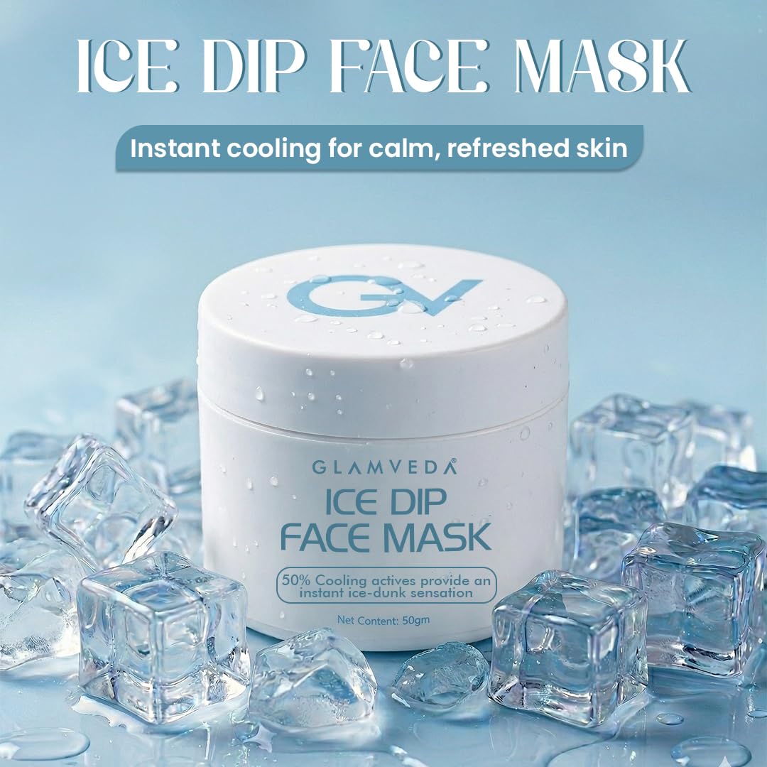 Glamveda Hyaluronic acid Ice Dip Cooling Face Mask | Instant Ice-Dunk Sensation | For Instant Hydration, Skin Tightening & Pore Reduction| Boosts Collagen Production | Skin Brightening face Mask | 50g