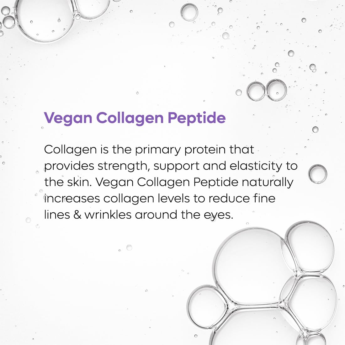 Vegan Collagen Peptide text with bubbles on a light gray background