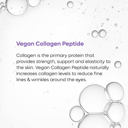 Vegan Collagen Peptide text with bubbles on a light gray background