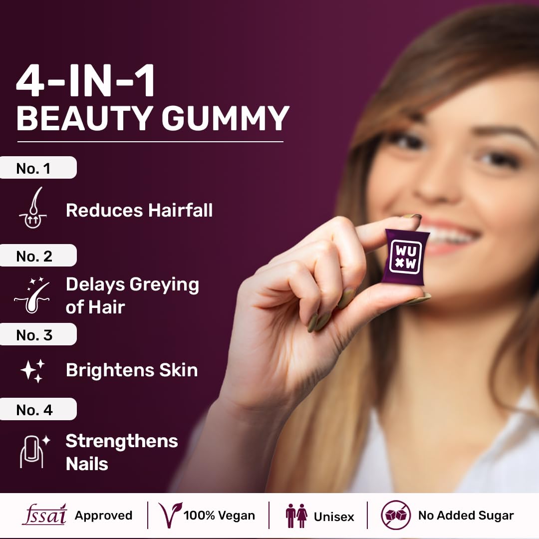 What’s Up Wellness Beauty & Gut Health Combo | Natural Biotin for Strong Hair, Vitamin A, B6, and C for Bright Skin + Prebiotics & Probiotics Supplement for Digestion, Constipation Relief & Immunity