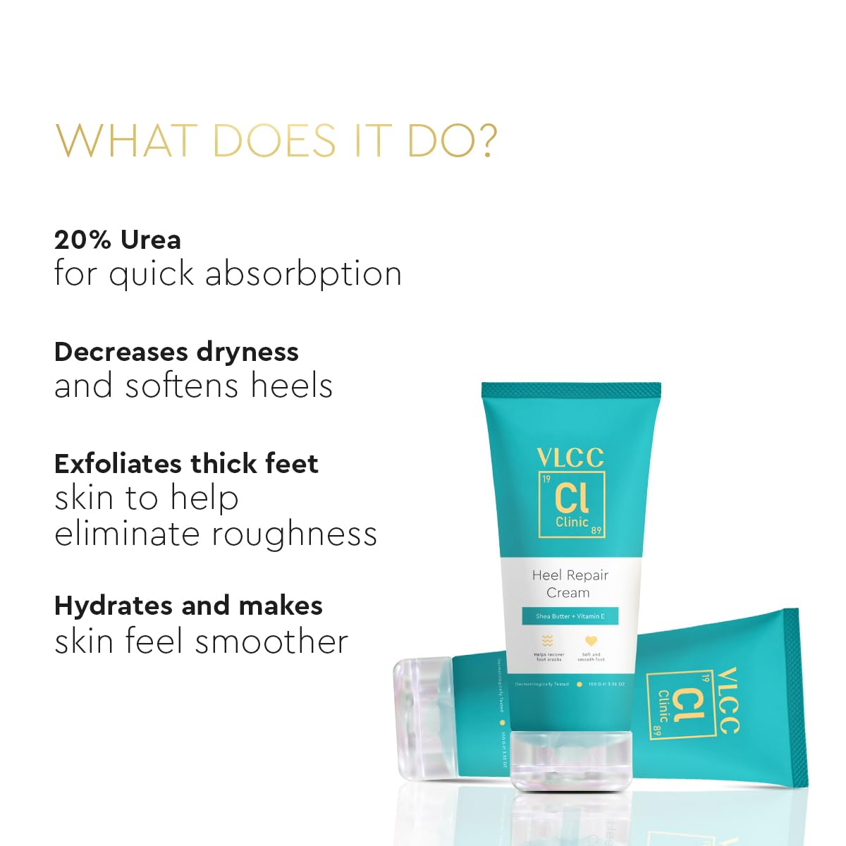 VLCC Clinic Heel Repair Cream - 100g | Exfoliating and Moisturizing Foot and Heel Cream | Softer, Supple, Smoother Feet | Dermatologically Tested | Hydrating Cream for Dry and Cracked Heels