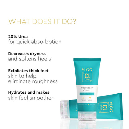 VLCC Clinic Heel Repair Cream - 100g | Exfoliating and Moisturizing Foot and Heel Cream | Softer, Supple, Smoother Feet | Dermatologically Tested | Hydrating Cream for Dry and Cracked Heels