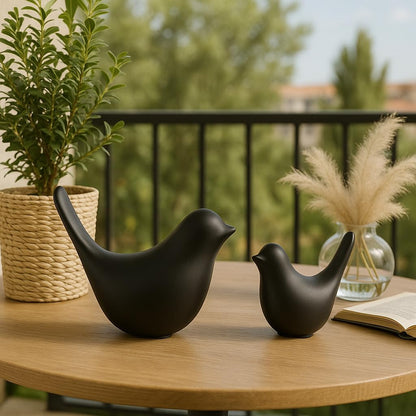 Ceramic Blessing Birds Figurine for Home Decor, 2 Pcs Decorative Showpiece Set with Glossy Finish for Living Room, Bedroom, Office Desk, Table, Shelf & Cabinet Decoration Black