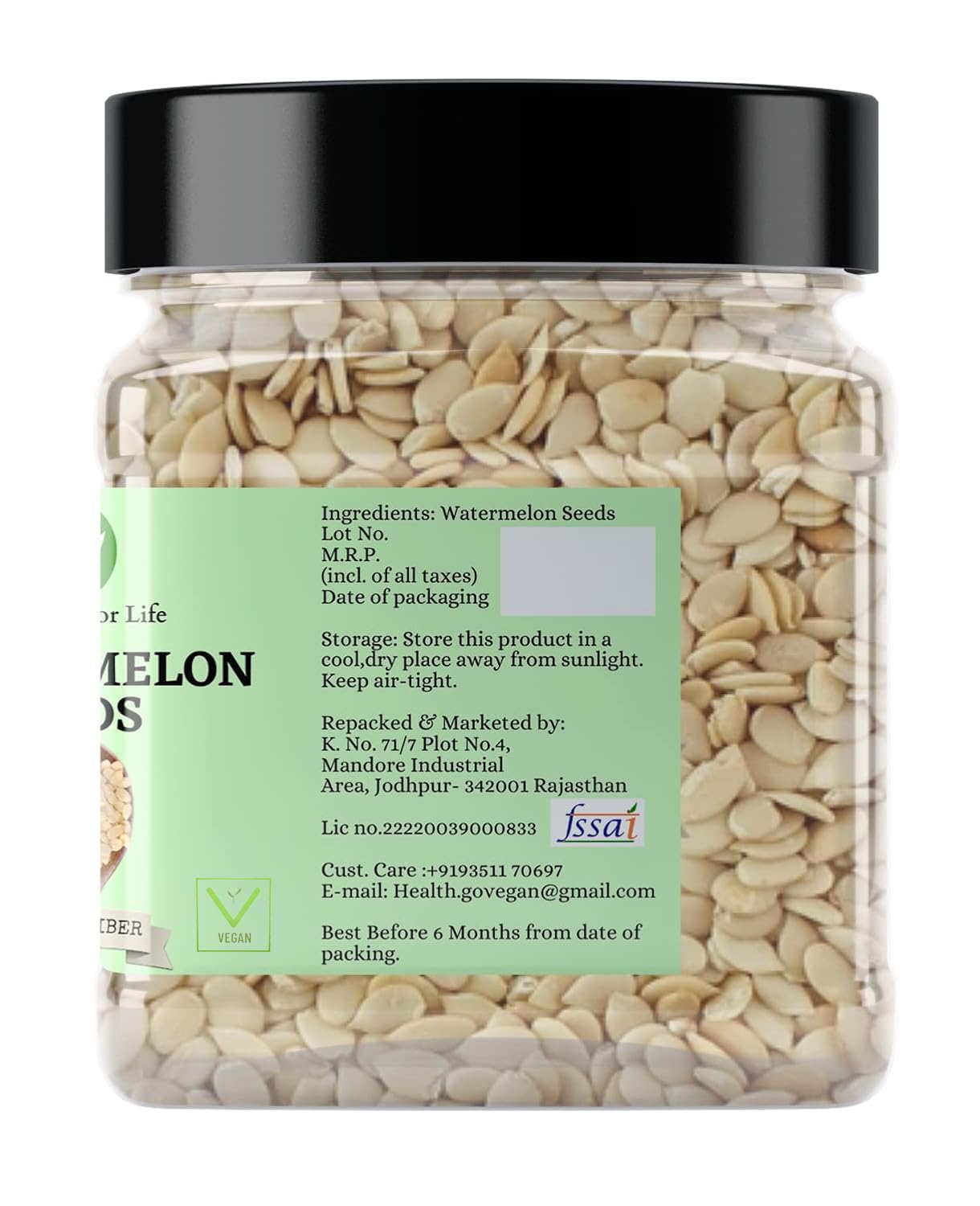 Go Vegan Watermelon Seeds for Eating - 250g | Tarbuj Magaj, Magaz Without Shell [Jar Pack]