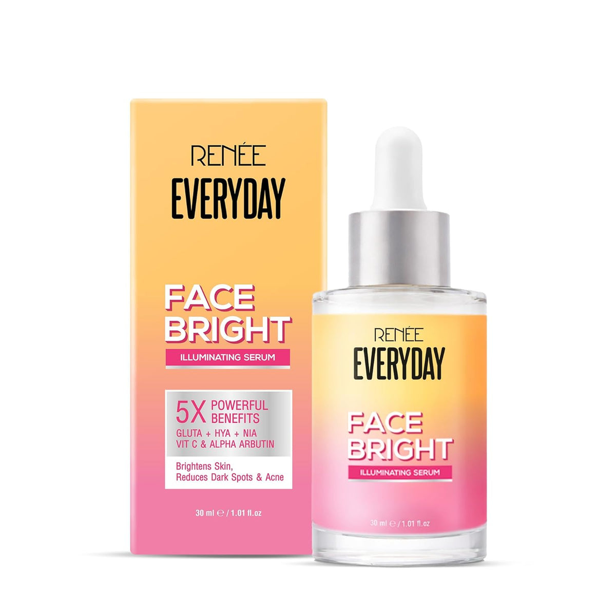 RENEE Everyday Face Bright Illuminating Face Serum | Reduces Dark Spots & Acne, Brightens Skin, Improves Complexion & Radiance | For All Skin Types | With Glutathione, Niacinamide & Vitamin C | 30ml