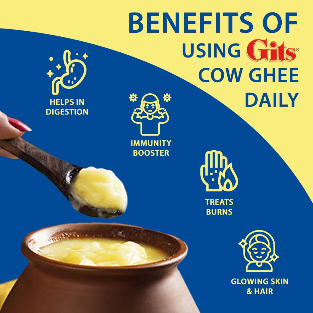 Gits Cow Ghee Jar| Aroma in every drop |Pure Veg, Pure Cow Ghee, Desi Ghee, No preservatives | Rich Taste & Aroma | Good source of Vitamin A, Delicious, Healthy & Nutritious | Good for Digestion, Heart, Skin and Hair | Homemade taste