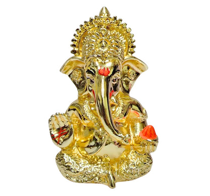Gold Art India Mukut Ganesha Gold Plated l Ganesh Idol for Car Dashboard | Ganapati Murti for Home Decor | Vinayaka Statute for Puja & Gift 3.2" (GOLDPLATEDMUKUT)