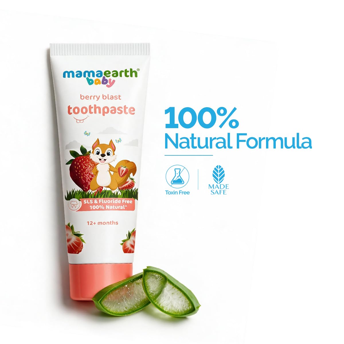 Mamaearth 100% Natural Berry Blast Kids Plaque Removal Toothpaste 50 Gm, Fluoride Free, SLS Free, No Artificial Flavours, Best for baby