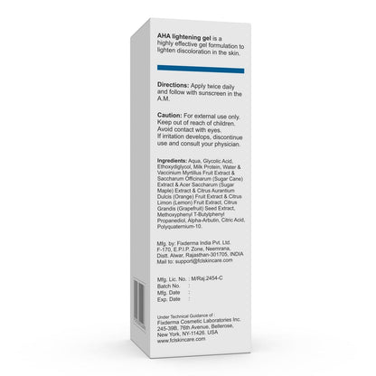 FCL AHA 10% Glycolic Acid Lightening Gel with 2% Alpha Arbutin | AHA Gel For Men & Women | Melasma Cream for All Skin Type | Paraben Free - 30ml