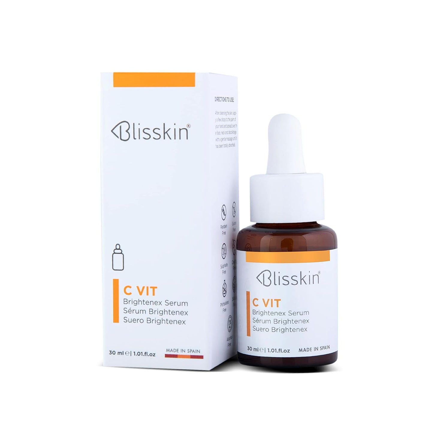 BLISSKIN C VIT Brightenex Serum For Brightening & Depigmentant, With Stable Vitamin C & Citrus Aurantium Dulcisoil, Sulphate & Paraben Free, For All Skin Types - 30ml