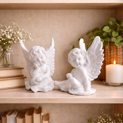 White Angel Cherub Figurine Set – Elegant Home Decor Showpiece for Living Room, Bedroom & Office | Premium Decorative Statue for Anniversary, Housewarming, Birthday & Wedding