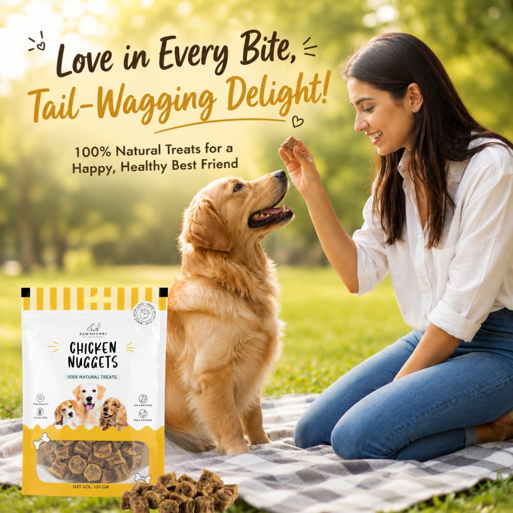 PAWPOURRI Natural Chicken Nuggets Dog Treats, 100gm (Pack of 1) | Protein Rich Soft & Chewy Snacks for Dogs | Suitable for All Breeds & Life Stages | Daily Reward & Training Treats
