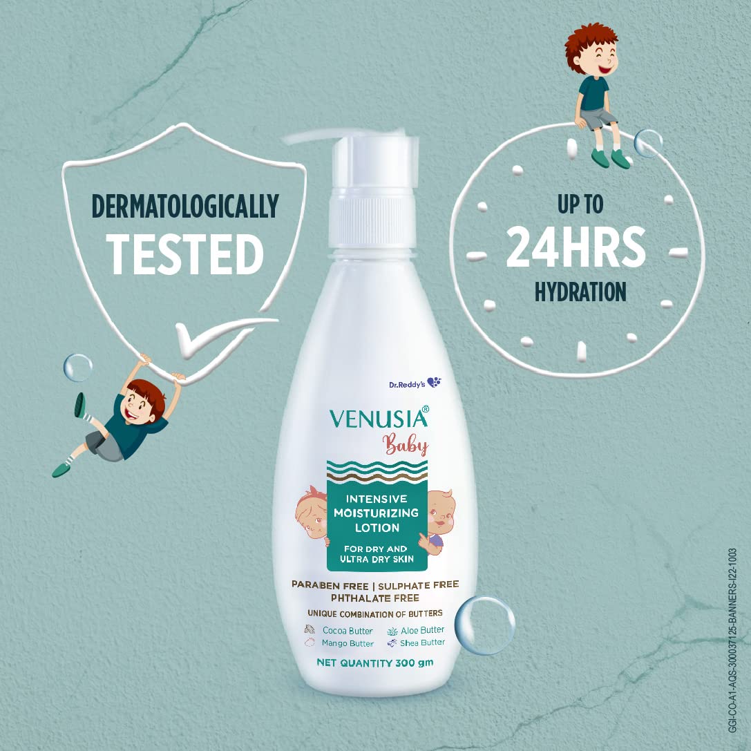 VENUSIA Dr. Reddy's Baby Intensive Moisturizing Lotion | Safe, Hydrating and Gentle | Goodness of Shea, Aloe, Cocoa and Mango Butter | Soothes Baby Skin | 300g