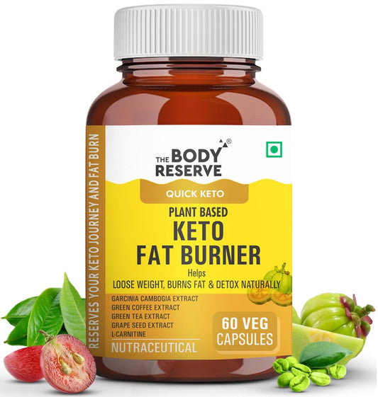 Body Reserve Quick Keto Plant Based Keto Fat Burner bottle with ingredients on a white background