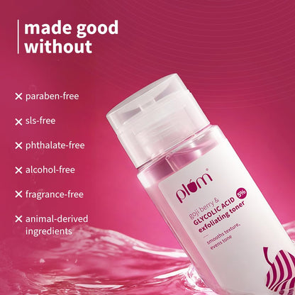 Plum 5% Glycolic Acid & Goji Berry Exfoliating Toner for Glowing skin | Multi functional exfoliating toner for Body, Face, Underarms & scalp | Smoothens rough & bumpy skin texture| For Women & Men | 150 ml