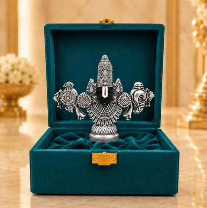 Gold Art India Lord Venkateswara Balaji Idol | Silver-Plated Antique Matte Finish | 3.5 x 4.2 inch | Tirupati Balaji Statue for Home Mandir, Office & Gift Purpose