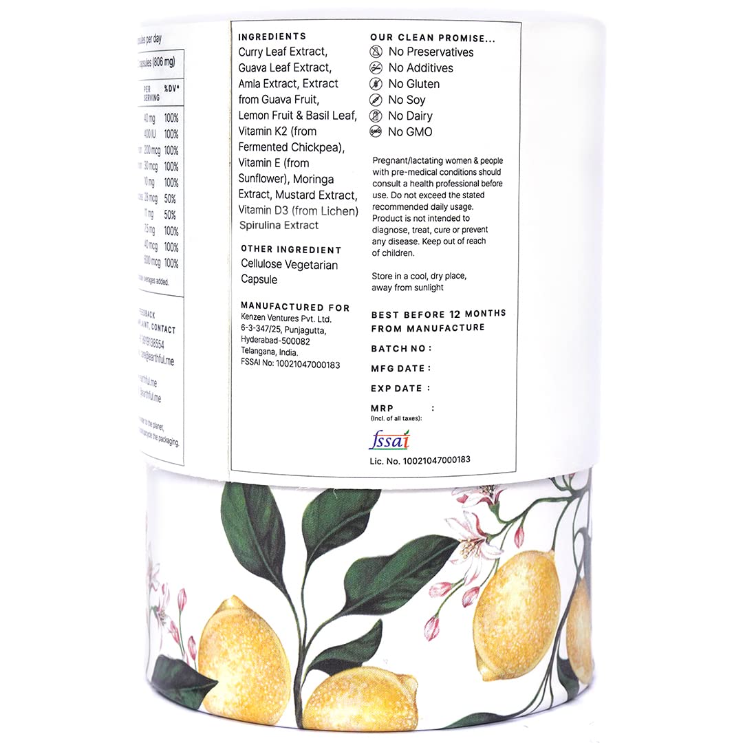 Zephivo Earthful Multivitamin for Women | 100% Plant, Non-Synthetic | With Biotin, Zinc, Vitamin C, D3 for Immunity, Hair, Skin, Bones & Overall Wellness | 60 Capsules