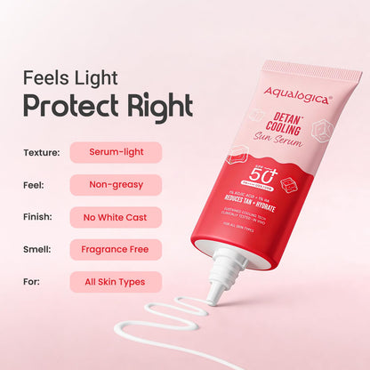 Aqualogica Detan+ Cooling Sun Serum 50g | SPF 50+ PA++++ | 1% Kojic Acid & 1% Hyaluronic Acid | Photostable UV Filters | Serum-Light Texture | Instant Cooling | Tan Protection | Triple Cooling Technology | In-Vivo Tested | Papaya Extract