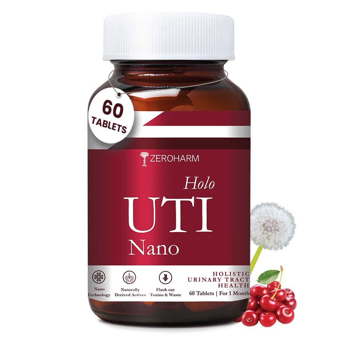 ZEROHARM Holo UTI with Cranberry, D-Mannose, Hibiscus & Dandelion | Helps Reduce Burning & Discomfort | Fast-Acting Relief Supplement for Men & Women | Advanced Nanotechnology | 60 Tablets