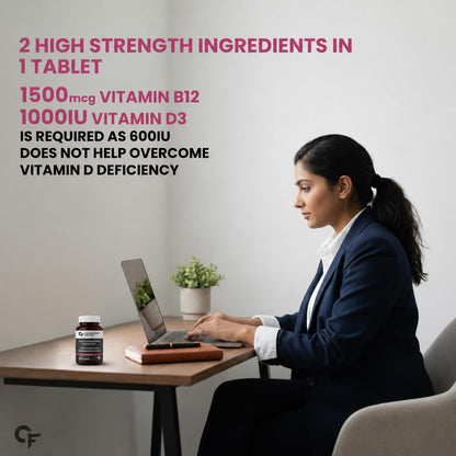Carbamide Forte Vitamin B12 1500mcg with Vitamin D3 | Vitamin B12 Supplements for Men & Women | Methylcobalamin 1500 mcg with Vitamin D Tablets - 60 Tablets