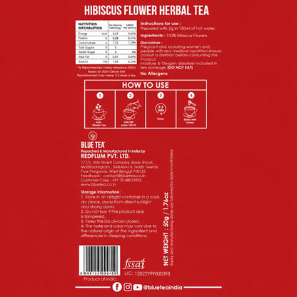 BLUE TEA Hibiscus Tea Leaves 50 gm (80+ Cups) | Dried Hibiscus Flowers | Gudhal Ke Phool | Caffeine Free Herbal Infusion | Dry Flowers | Skin & Hair Care | Pet Jar