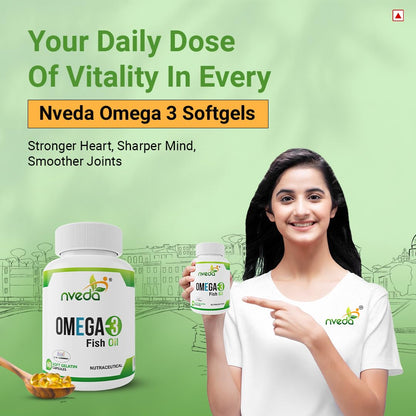Nveda Omega-3-Fish-Oil 1000mg For Men & Women, Omega 3 fatty-acid 60 Capsules with 180mg EPA-DHA 120mg for Healthy Heart, Eyes, Brain & Joints