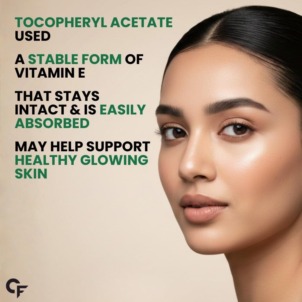 Carbamide Forte 400 mg Vitamin E Capsules for Face and Hair | 100% Natural Vitamin E Supplement with VitaminE Oil | Paraben Free - 30 Capsules