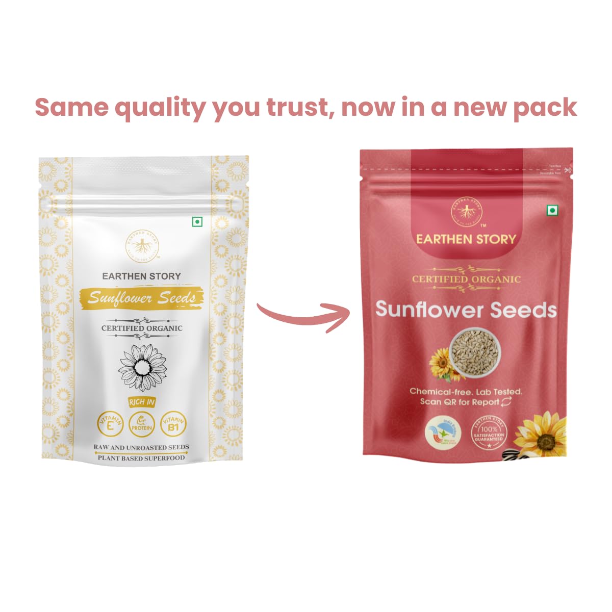Earthen Story Certified Organic Sunflower Seeds| Lab Tested for 250+ Pesticides | NPOP Approved & Traceable with Transaction Certificate | Rich in Protein, Fibre & Vitamin E