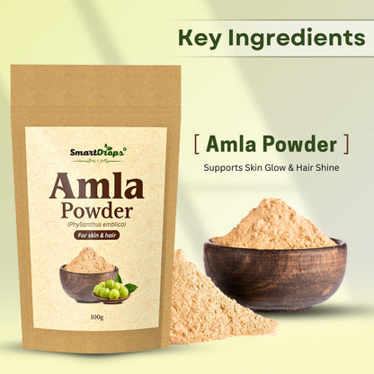 Smartdrops Amla Powder for Hair Care Natural Hair Pack Powder for Scalp Massage Hair Mask DIY Hair Care Routine | Indian Gooseberry | Ideal for Hair, Skin, or Culinary Use | 100g (Pack-1)