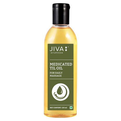Jiva Medicated Til Oil 120 ml | Ayurvedic Oil Made of Pure Herbs | Relieves Joint And Muscle Pain, Stiffness And Tremors | Pacifies Vata Dosha