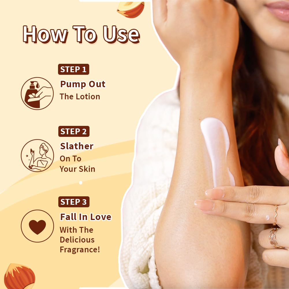 Plum BodyLovin' Hazelnut Eclair Body Lotion | Cocoa Butter & Vitamin B5 for Deep Moisturization | Hazelnut & Vanilla Notes | Non-Greasy & Lightweight | Soft, Smooth & Glazed Skin | For Dry To Very Dry Skin | Toasted Nutty Choco-Vanilla Fragrance | 400ml