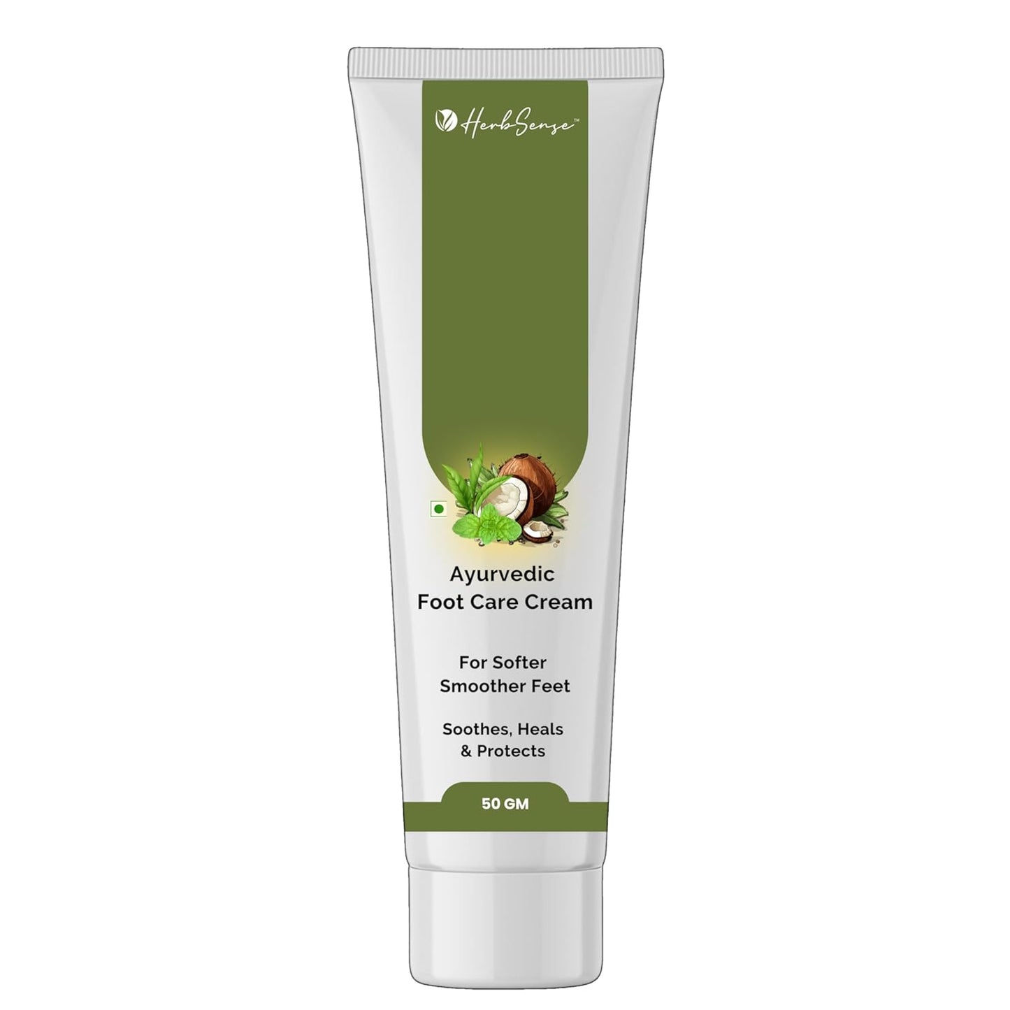 HerbSense Ayurvedic Foot Care Cream, For Dry & Cracked Heels, Enriched Shea Butter, Ginger, Lemon Coconut Oil & Herbs, 50g, Soothes, Heals & Protects