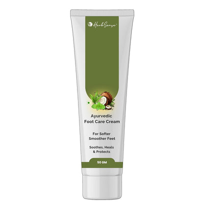 HerbSense Ayurvedic Foot Care Cream, For Dry & Cracked Heels, Enriched Shea Butter, Ginger, Lemon Coconut Oil & Herbs, 50g, Soothes, Heals & Protects
