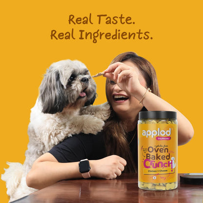 applod Crunch-a-Licious Chicken & Cheese Dog Biscuits for Puppies & Adult Dogs | Gluten-Free Crunchy Dog Treats Made with Real Chicken Protein | Healthy Training & Reward Snacks | 800g