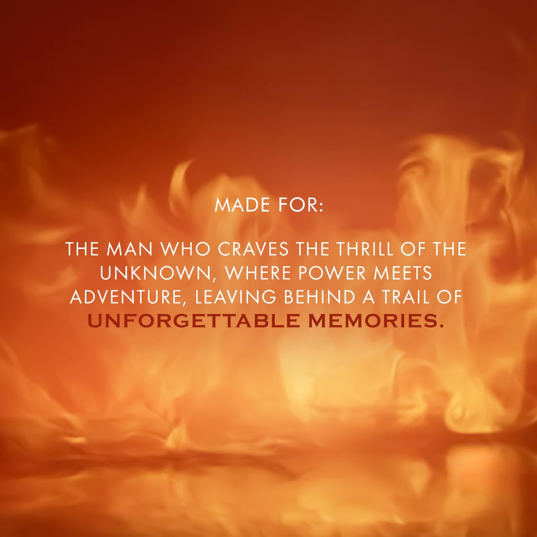 Text on a fiery background with a quote about adventure and unforgettable memories.